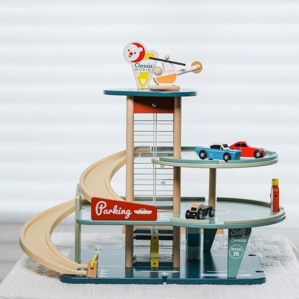 Classic World - Pretend & Play - Vintage Wooden Parking Garage - Image 4