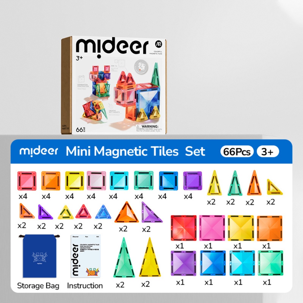 Mideer - Colourful Mini Magnetic Tiles Building Set - 66pcs - Image 2