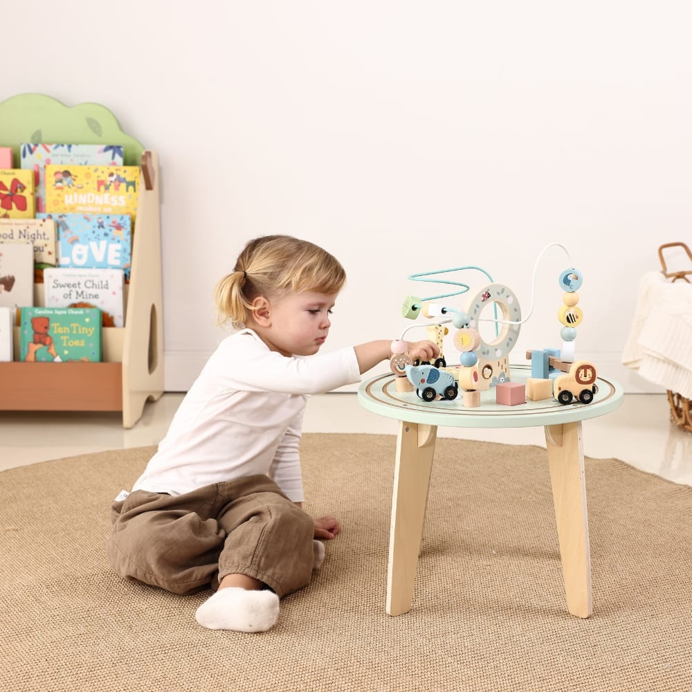 TookyToy - Wooden Activity Table with Bead Maze Shape Sorter - Image 2
