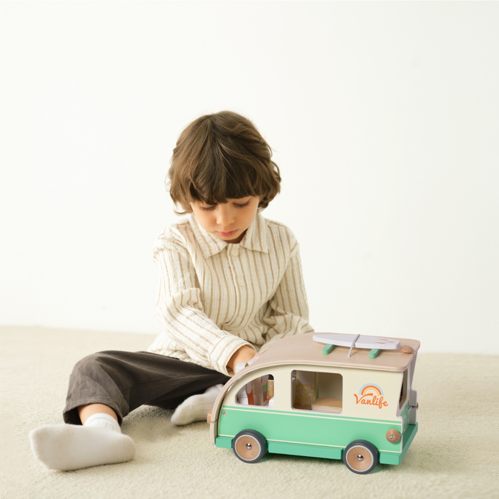 Classic World - Pretend & Play Camper Van Doll House - Wooden Play Set - 9pcs - Image 5