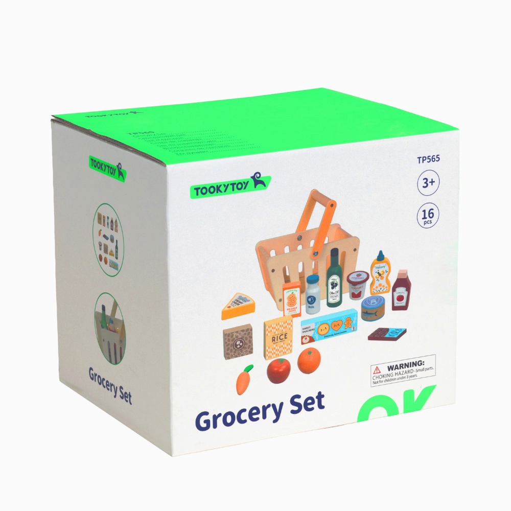 TookyToy - Pretend Play Wooden Grocery Basket Toy Set - 16 Pieces - Image 4