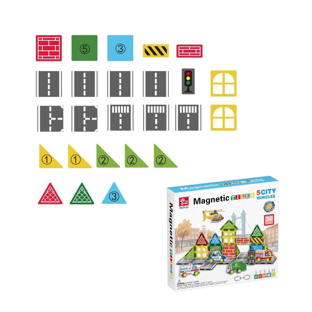 Magnetic Tiles - City Vehicles Set - 30 Pieces - Image 6