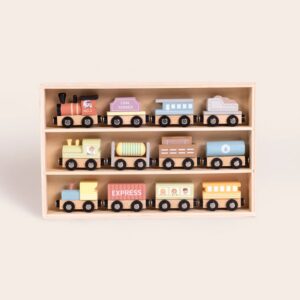 TookyToy - Wooden Train Set - Pastel - 13 Pieces