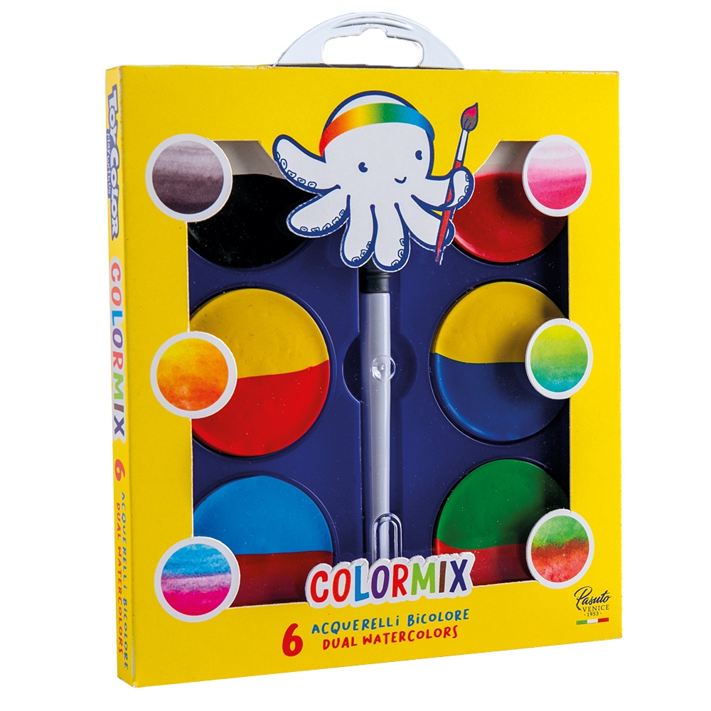 Toy Color - Watercolours Maxi - 6 Giant Dual Colour Tablets with Brush - 55mm Size