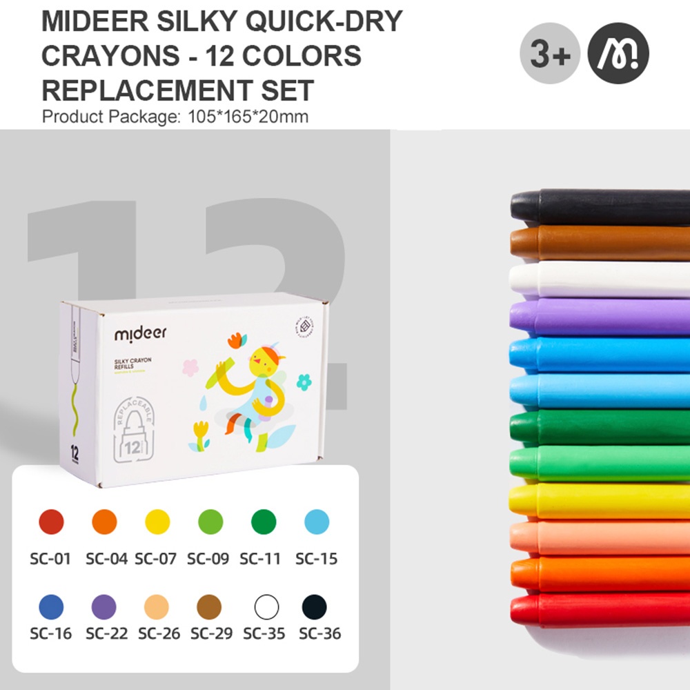 Mideer - Silky Crayons Refills - 12 Colours - Image 2