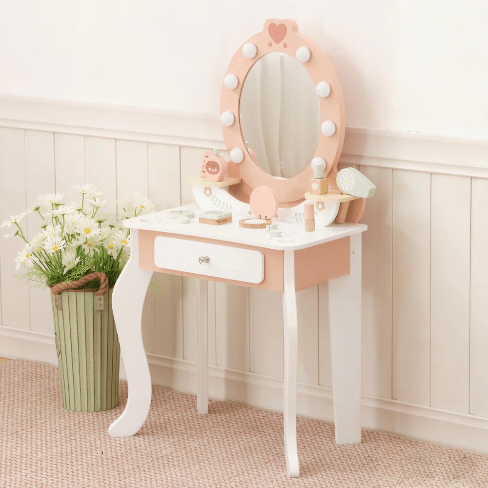 TookyToy - Wooden Vanity Table with Light-Up Mirror & Stool - Image 5