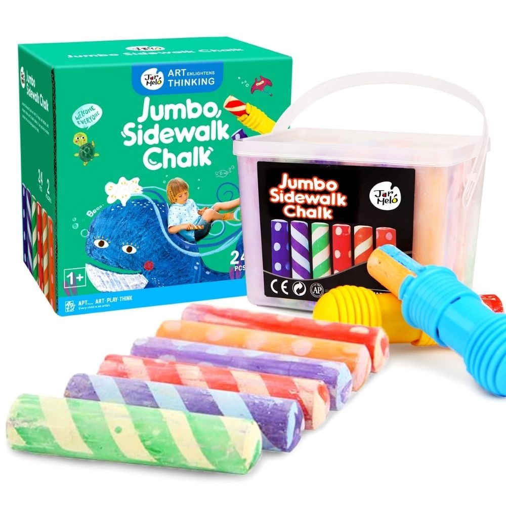 Jar Meló - Jumbo Sidewalk Chalk with Holders - 24 Colour Washable Kit