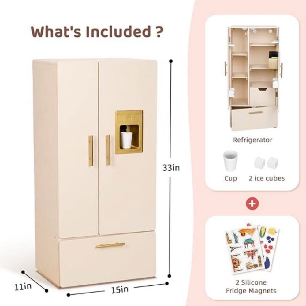 TookyToy - Pretend Play Wooden Fridge Toy Playset - Image 3