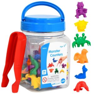 EDX Education - Monster Counters & Tweezer in Jar - 36pc Math Manipulative