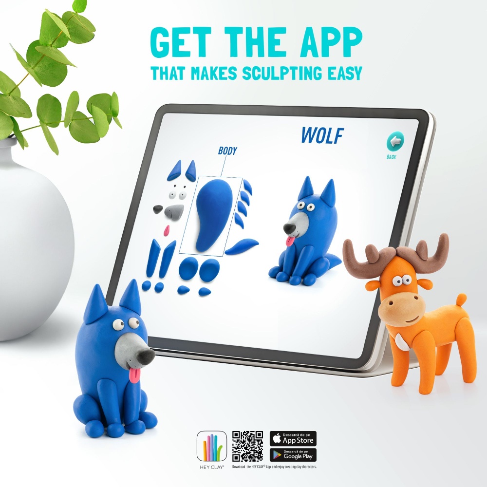 Hey Clay - Modelling Air-Dry Clay with Fun Interactive App - Wolf, series Forest Animals, 3 cans - Image 6