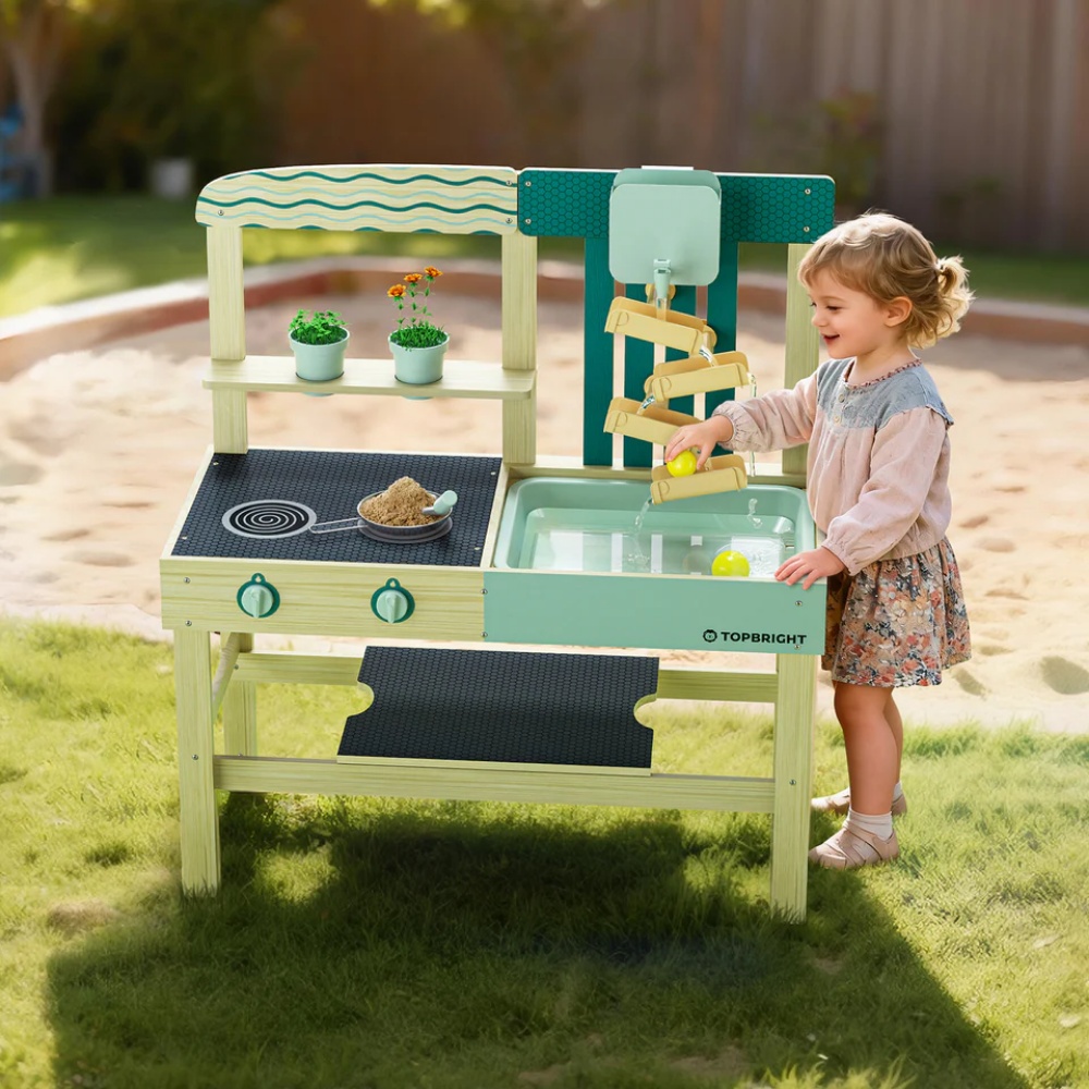 TopBright - Outdoor Wooden Mud Kitchen with Accessories - 8 Pieces - Image 2