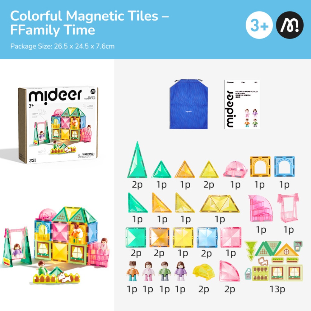 Mideer - Colourful Magnetic Tiles Building Set - Our Family - 32pcs - Image 2