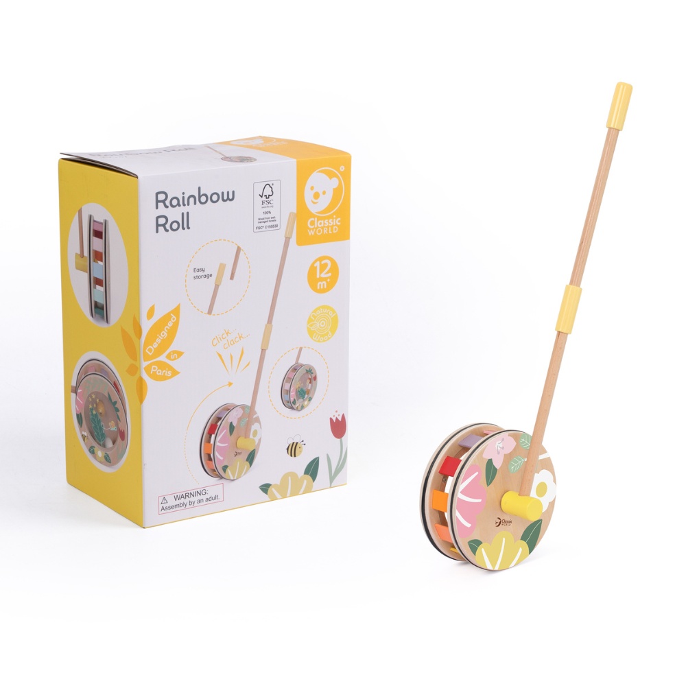 Classic World - Pull & Push Toy - Wooden Rainbow Roll - Image 8