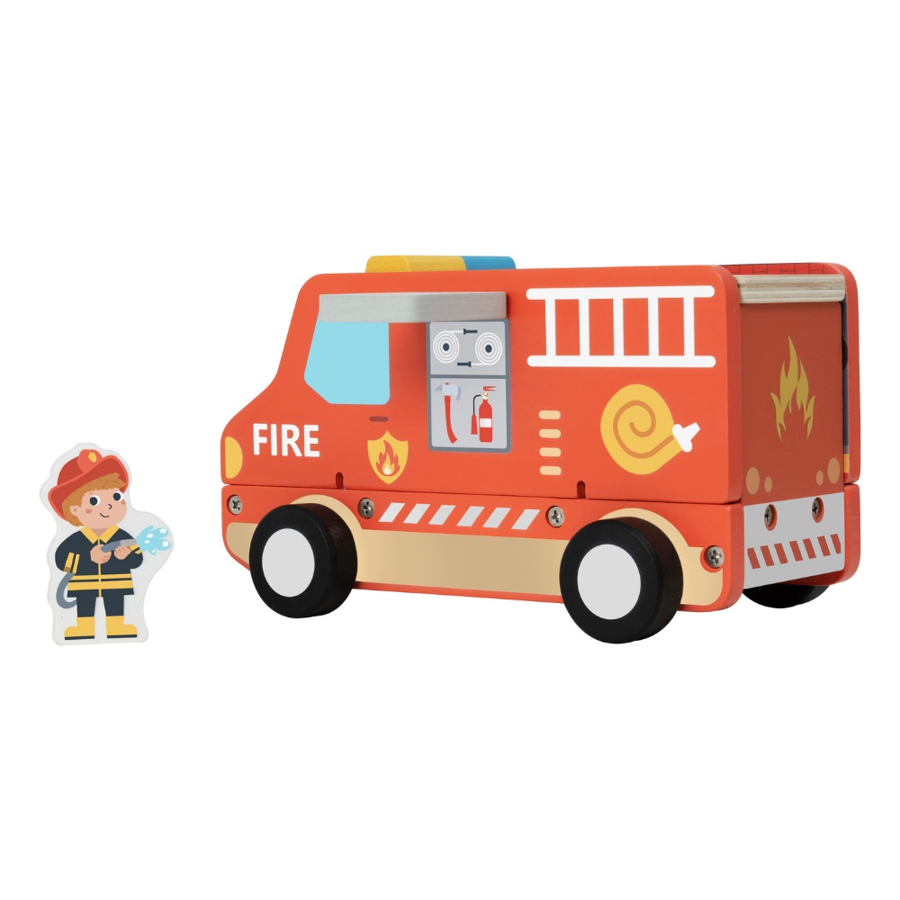 TookyToy - Pretend Play Wooden Fire Truck Toy Set - 7 Pieces - Image 4