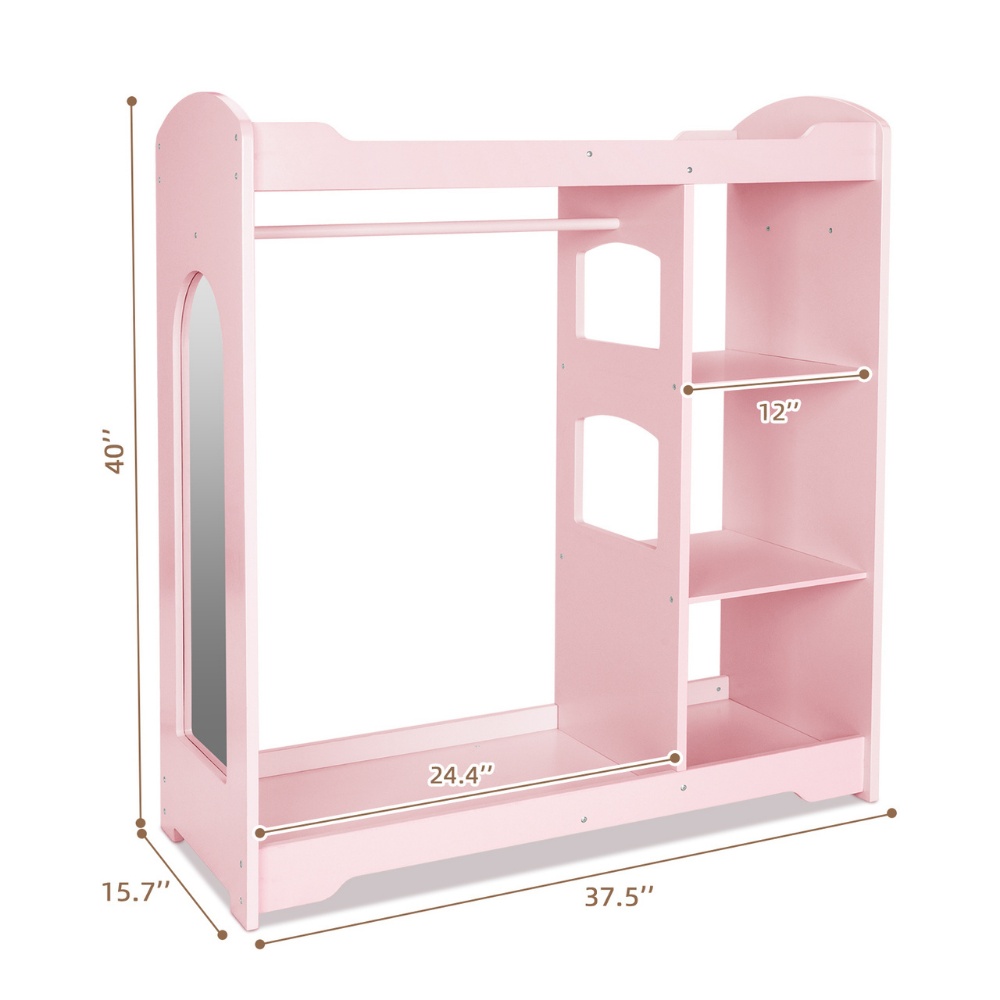 TookyToy - Wooden Kids Wardrobe and Dress Up Storage Unit with Mirror - Image 2