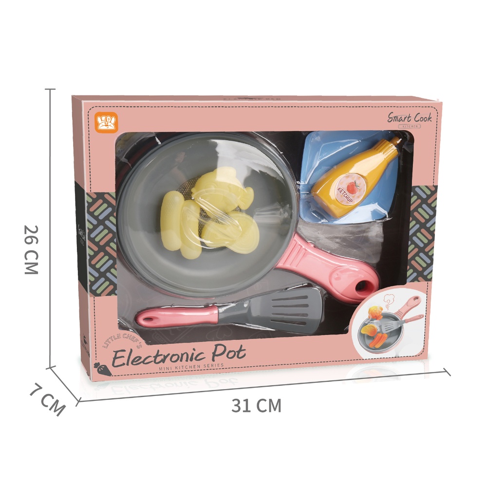Pretend & Play Frying Pan Set with Lights, Sound & Colour Changing Food - Pink - Image 4