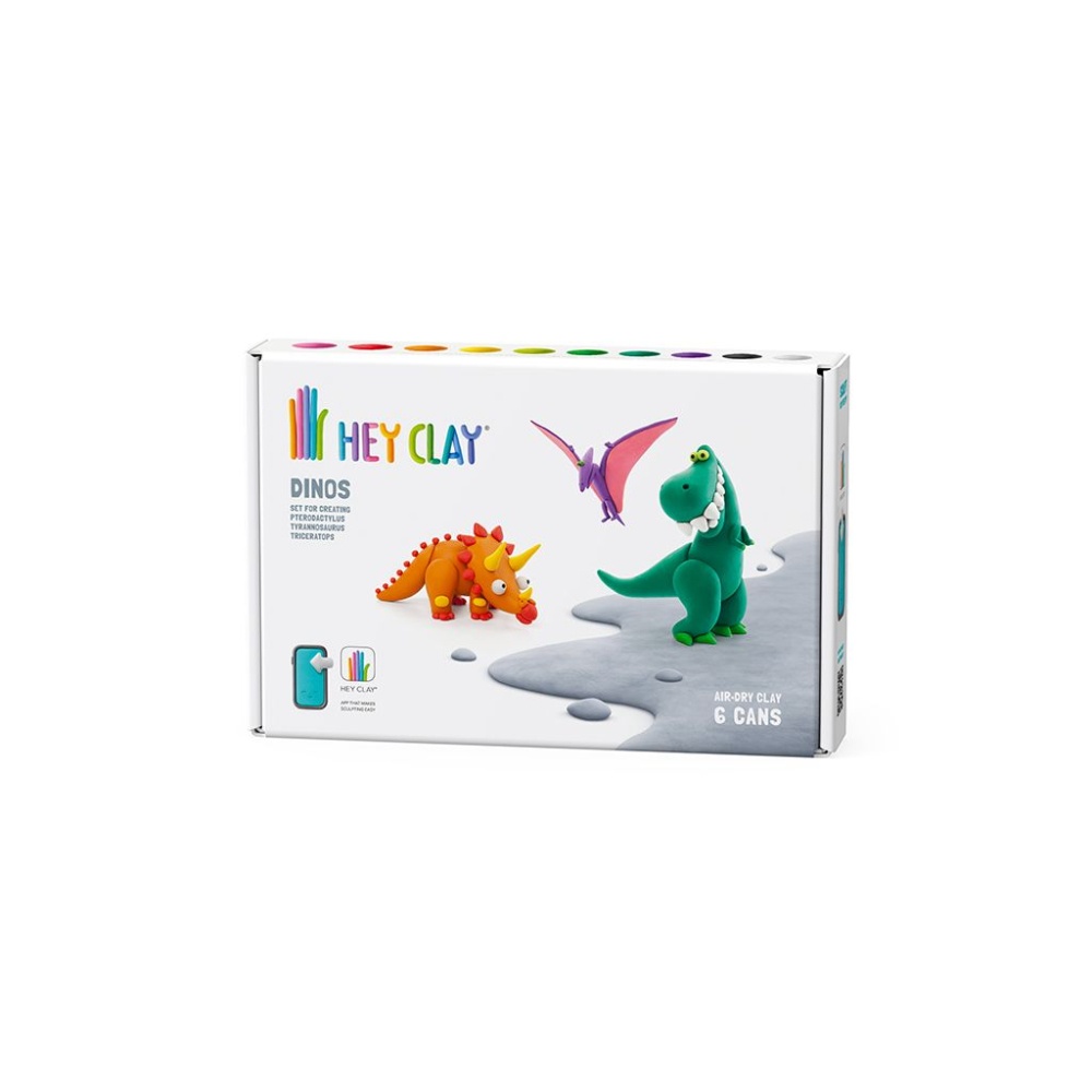 Hey Clay - Modelling Air-Dry Clay with Fun Interactive App - Pterodactylus, Triceratops, Tyrannosaurus, Series Dinos, 6 cans - Image 7