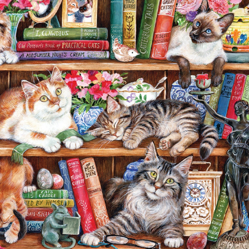 Gibsons - Puss Back in Books - 1000 Piece Jigsaw Puzzle - Image 4