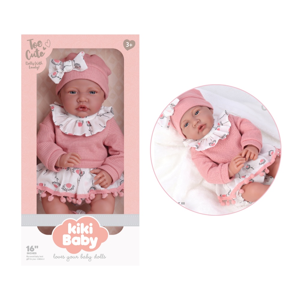 Baby Doll - Soft Cotton Body - Pink Dress, Beanie & Shoes - 40cm - Image 5