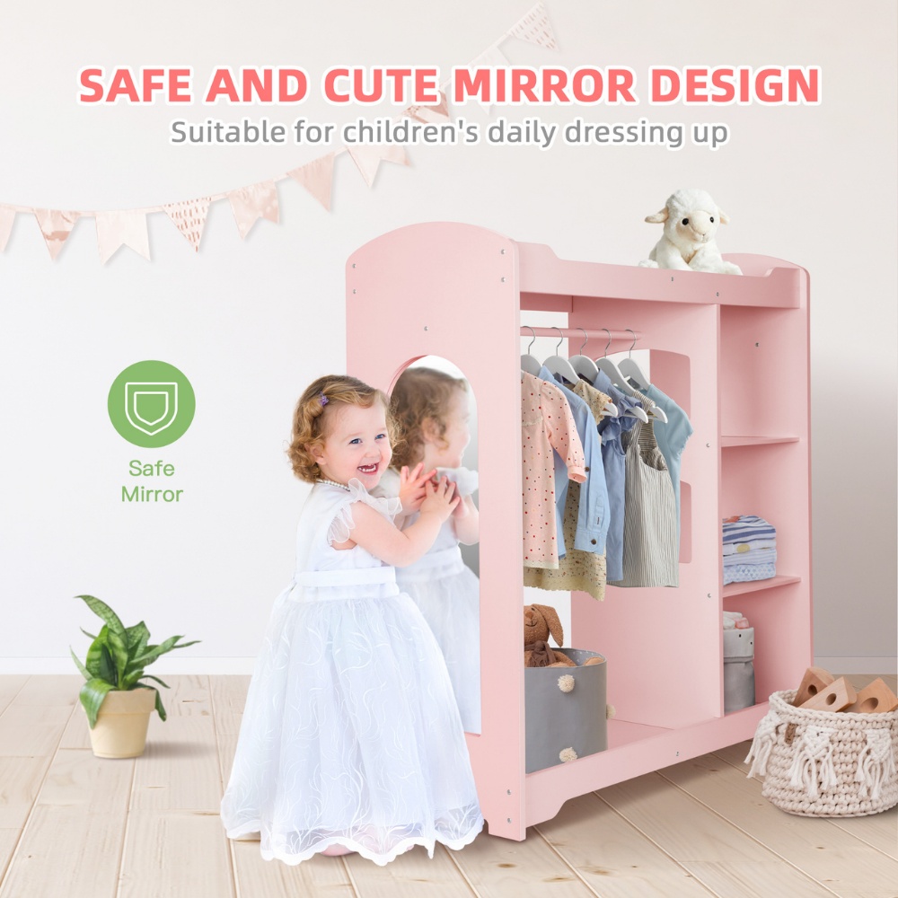 TookyToy - Wooden Kids Wardrobe and Dress Up Storage Unit with Mirror - Image 4