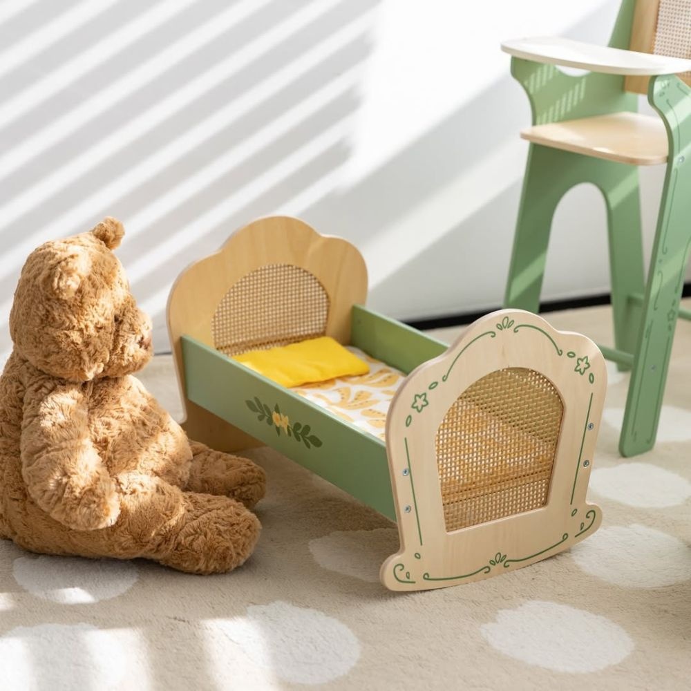 Classic World - Pretend & Play - Vintage Wooden Doll Cradle - 3pcs - Image 2