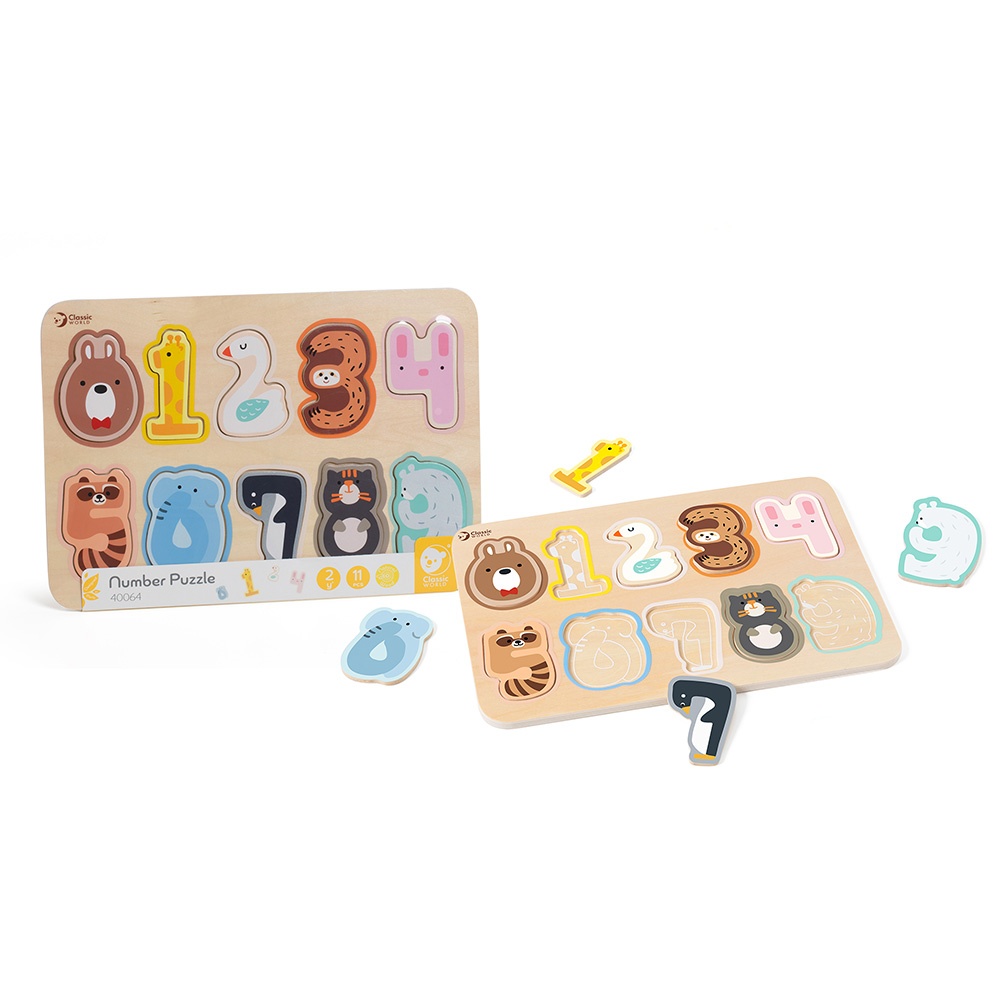 Classic World - Wooden Numbers Puzzle - Animals - 11pcs - Image 7