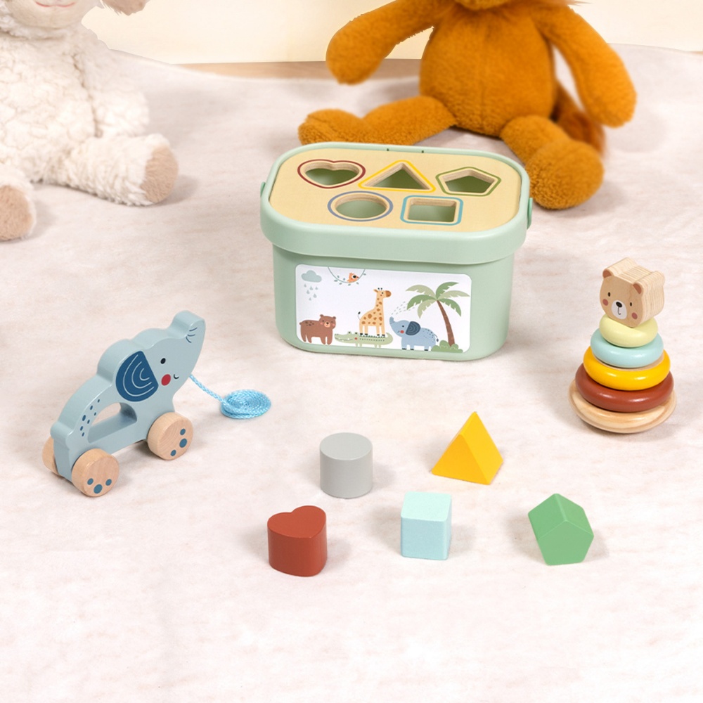 TookyToy - 3-in-1 Activity Set - Shape Sorter Stacker & Pull Along Toy - Image 2