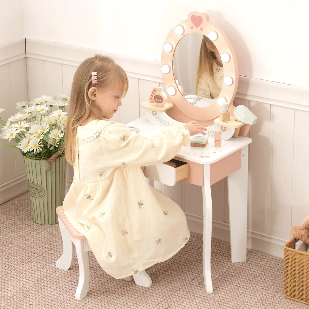 TookyToy - Wooden Vanity Table with Light-Up Mirror & Stool - Image 3