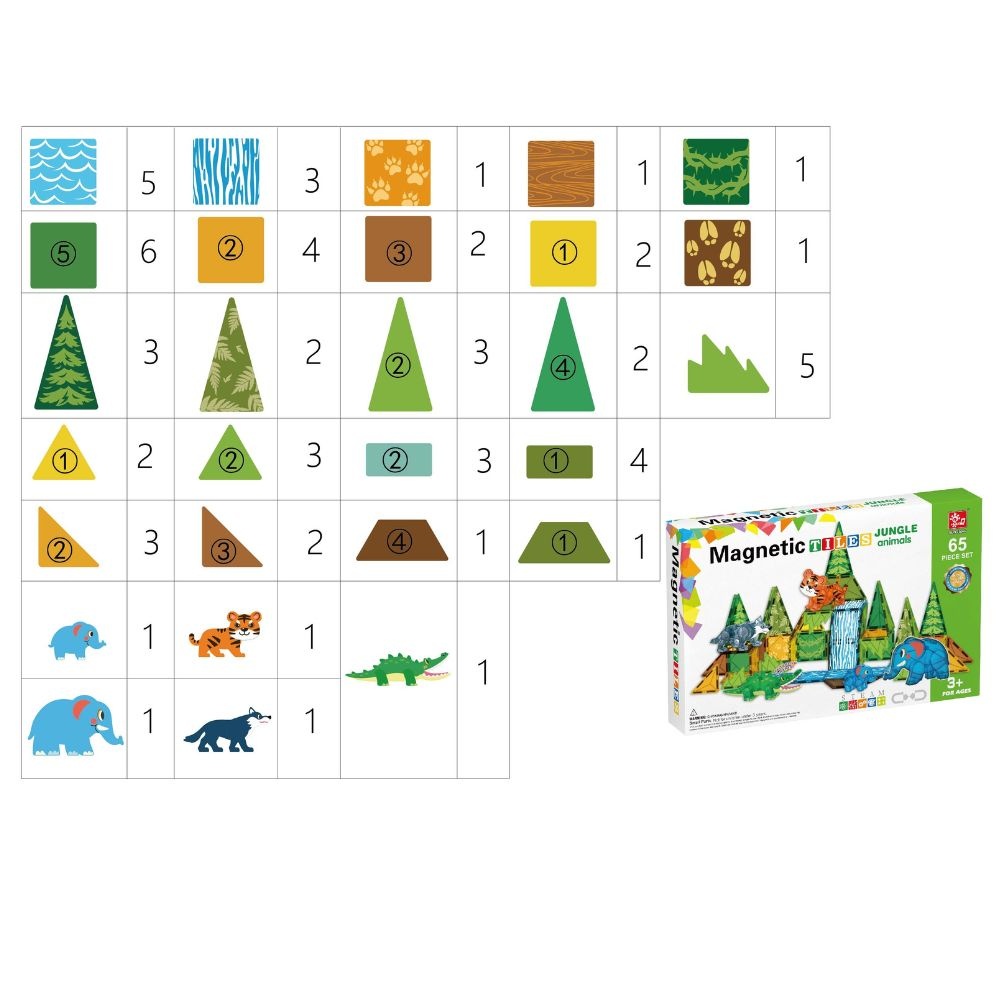 Magnetic Tiles - Jungle Animals Set - 65 Pieces - Image 3