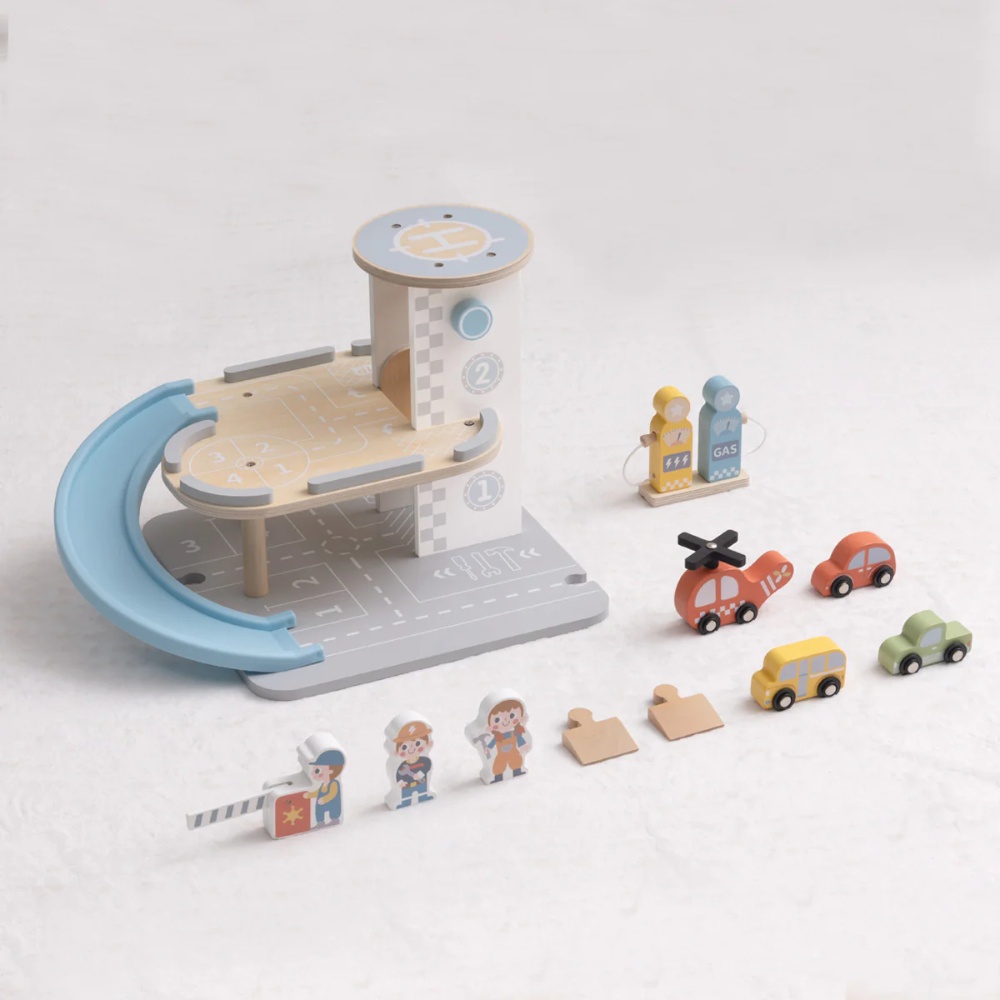TookyToy - Parking Garage: Wooden Car Ramp Playset - 13pcs - Image 5