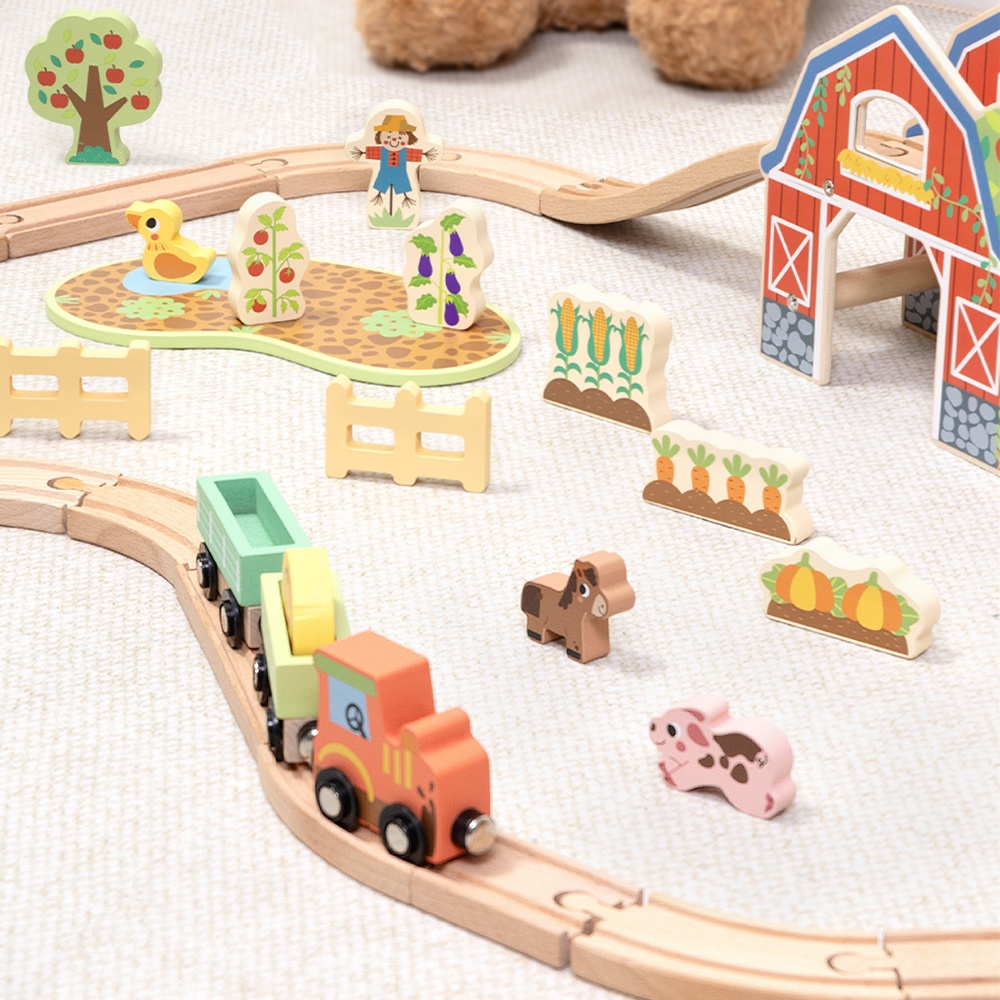 TookyToy - Wooden Farm Train Track Set - 50 Pieces - Image 7