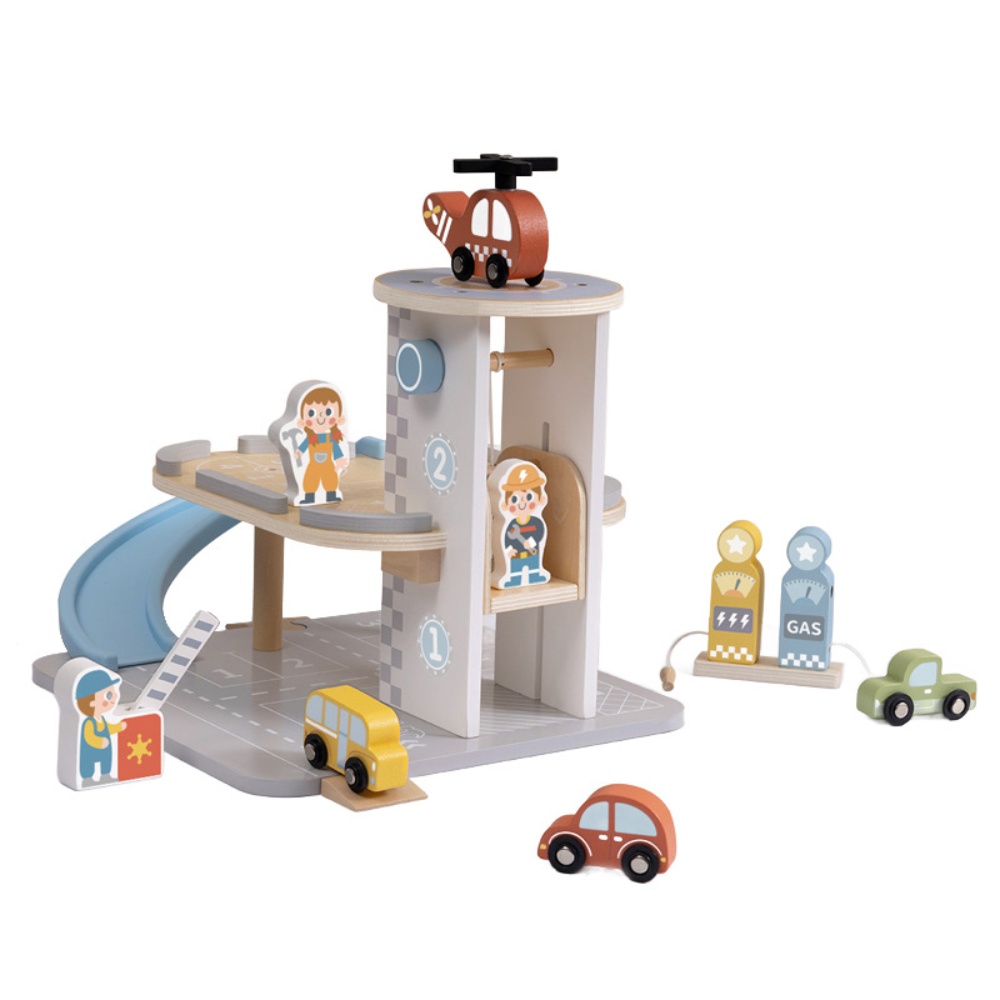 TookyToy - Parking Garage: Wooden Car Ramp Playset - 13pcs - Image 6