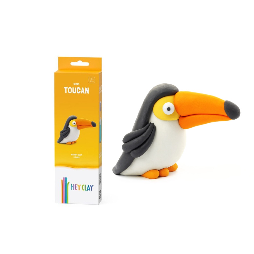 Hey Clay - Modelling Air-Dry Clay with Fun Interactive App - Toucan, series Birds, 3 cans