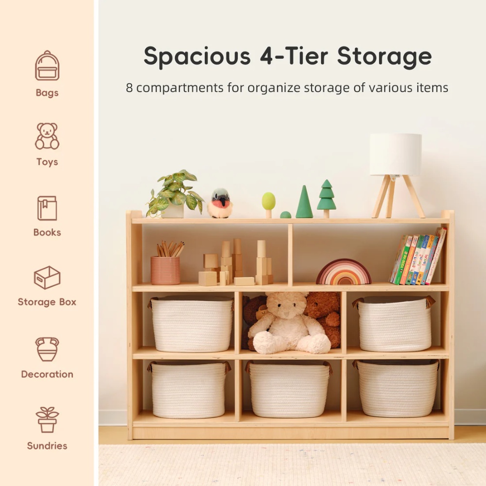 TookyToy - Wooden Shelf and Toy Storage for Kids Room: Open Plywood 90x113cm - Image 4