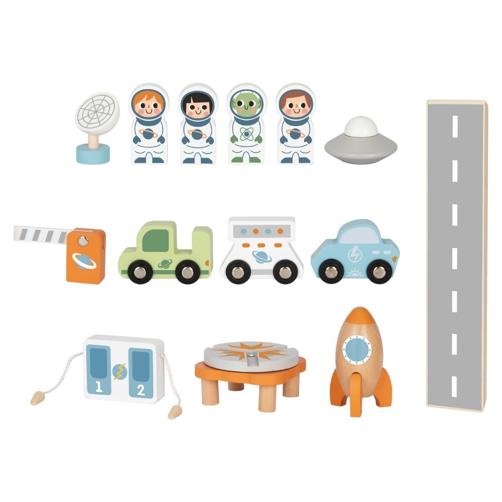 TookyToy - Pretend Play Wooden Space Station Toy Set - 14 Pieces - Image 7