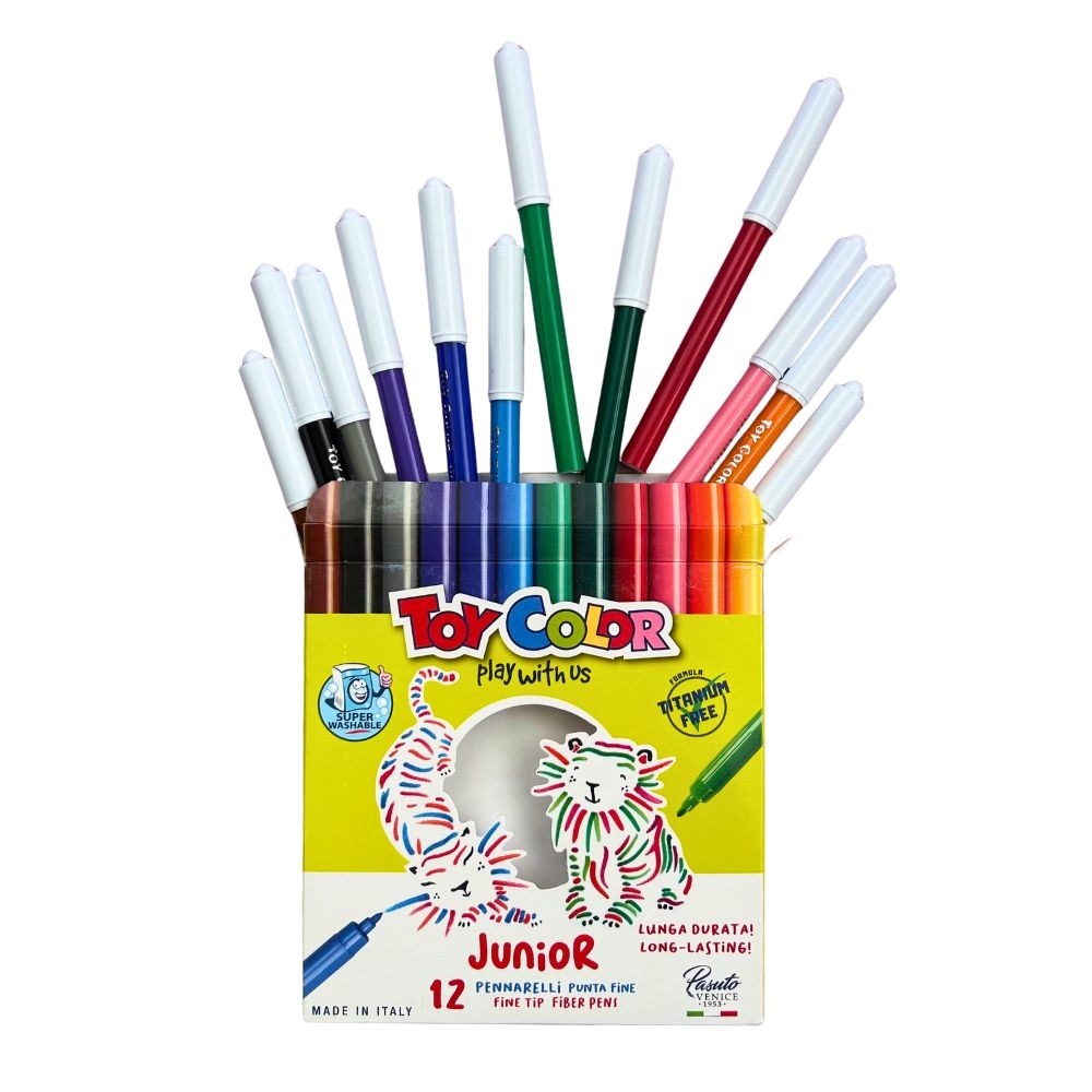 Toy Color - Junior Markers - 12 Pack Fine Tip Fibre Pens, 2.9mm - Image 2