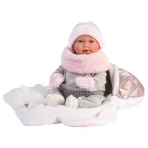 Llorens - Baby Girl Doll with Crying Mechanism, Carry Cot, Clothing & Accessories: Mimi - 42cm
