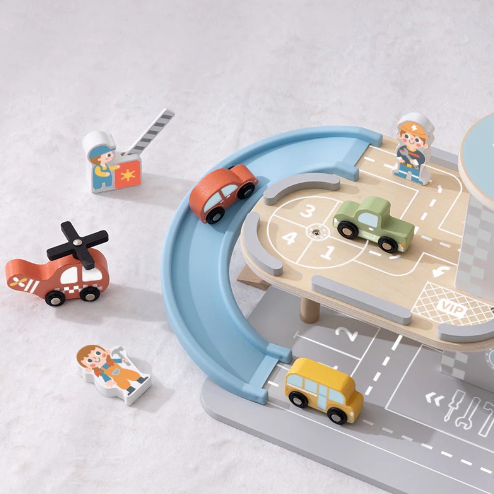 TookyToy - Parking Garage: Wooden Car Ramp Playset - 13pcs - Image 4