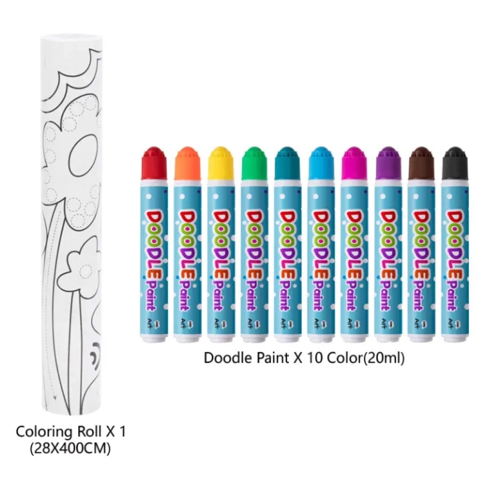 TookyToy - 2-in-1 Dot Art Painting Kit and Colouring Roll: 10 Colours - Image 3