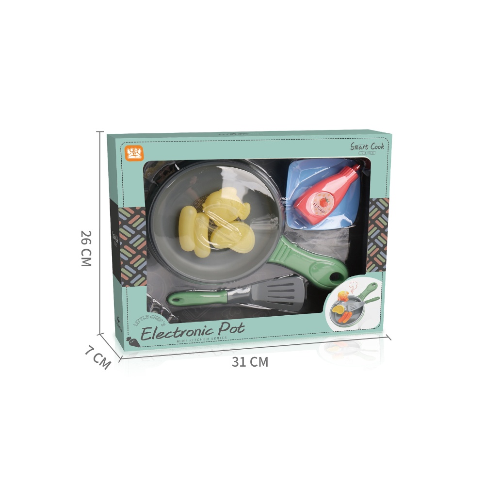 Pretend & Play Frying Pan Set with Lights, Sound & Colour Changing Food - Green - Image 4