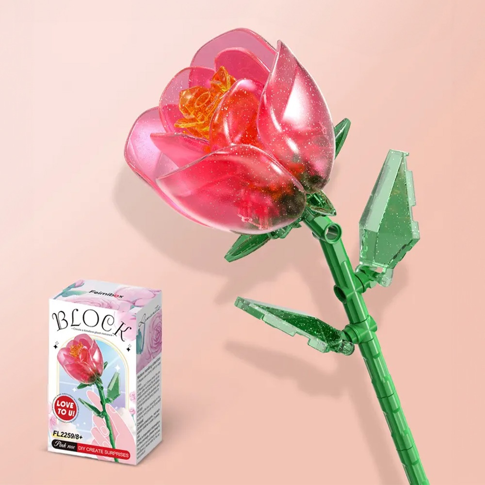 Feelo - Flower Building Block Set - Red Rose - 67 Pieces - Image 2
