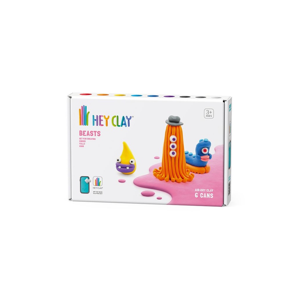 Hey Clay - Modelling Air-Dry Clay with Fun Interactive App - Worm, Ginger, Yollo, Series Beasts, 6 cans - Image 6