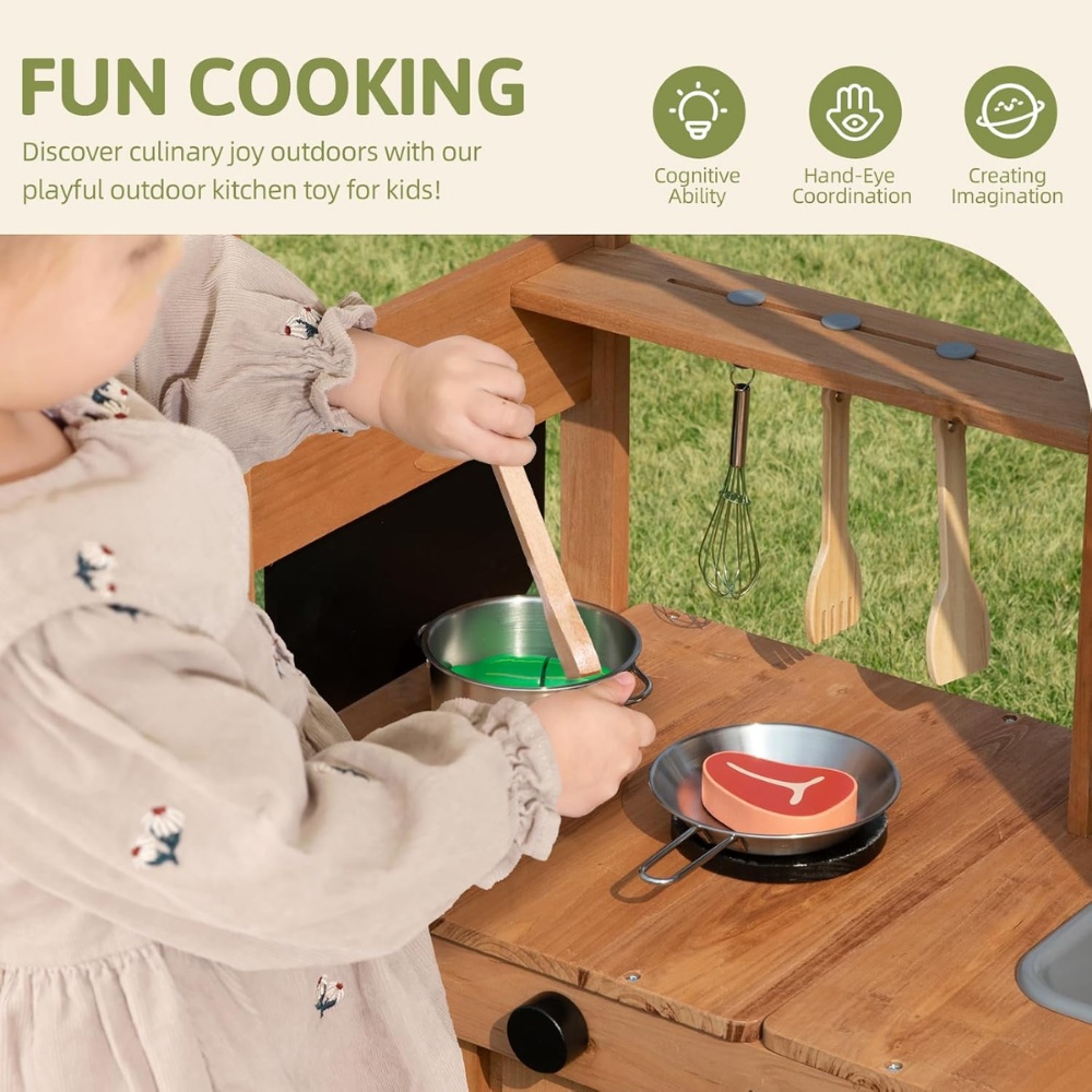 TookyToy - Outdoor Wooden Mud Kitchen with Accessories - 8 Pieces - Image 5