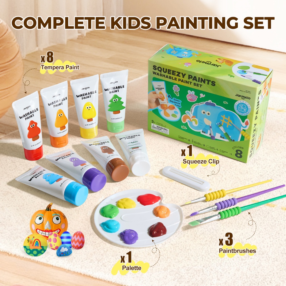 Jar Meló - Washable Squeezy Paint Set for Kids - 8 Colours with Brushes & Palette - Image 3