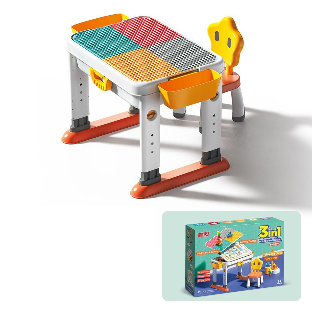 Feelo - 3-in-1 Multi-Functional Building Block Table & Chair (Adjustable) - 55 Pieces-** - Image 4