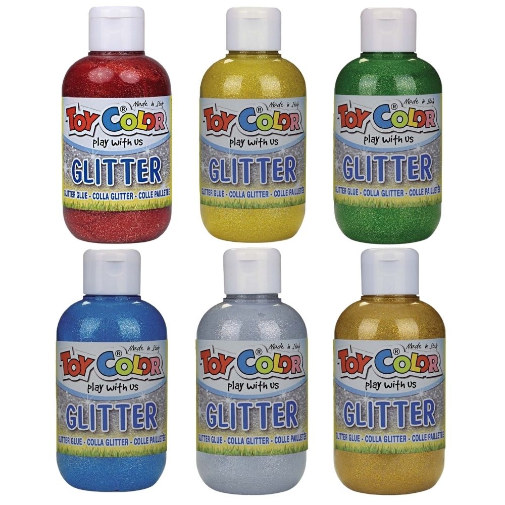 Toy Color - Superwashable Magic Glitter Glue Tempera for Kids - Bulk Pack 6 x 250ml