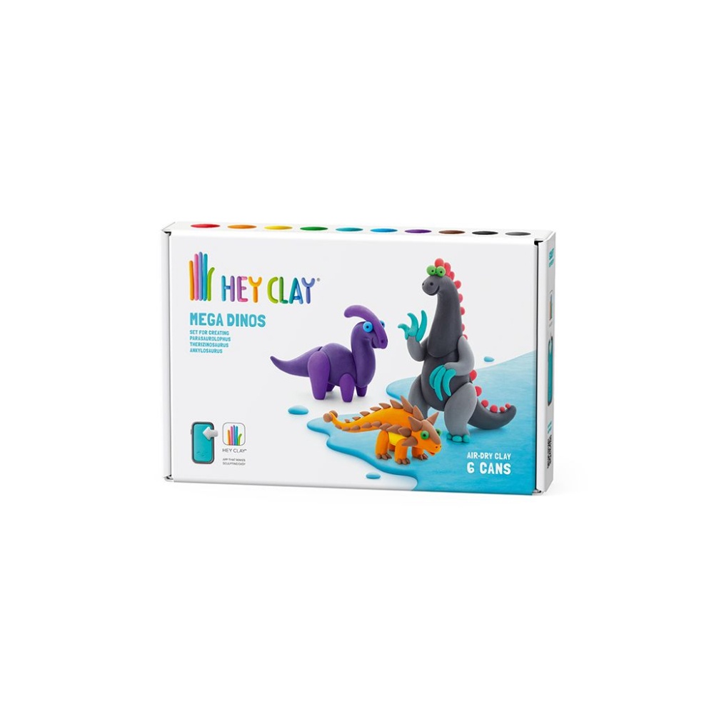 Hey Clay - Modelling Air-Dry Clay with Fun Interactive App - Ankylosaurus, Parasaurolophus, Therizinosaurus, Series Mega Dinos, 6 cans - Image 7