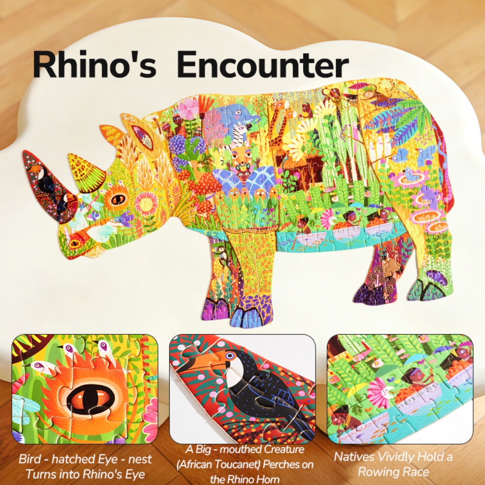 Mideer - Artist Puzzle: Dreamy Rhino - 280 Piece Shaped Jigsaw for Kids - Image 3