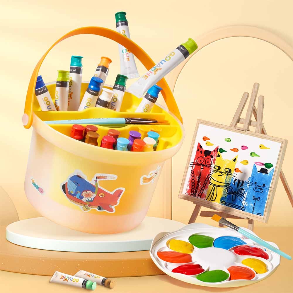 Jar Meló - Portable Gouache Paint Set for Kids - 24 Colours with Brushes & Paper - Image 2