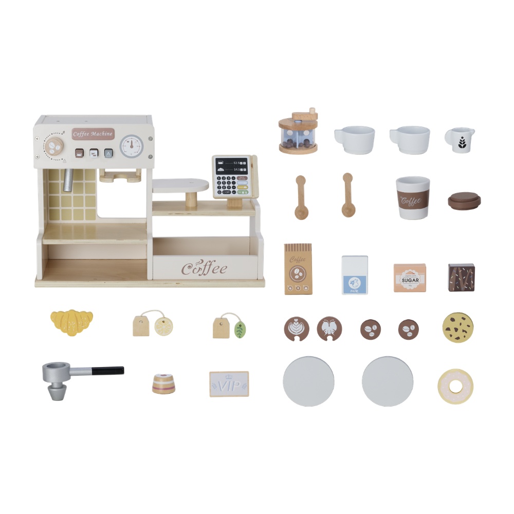 TookyToy - Pretend Play Wooden Cafe Coffe Shop Toy Set - 27 Pieces - Image 3
